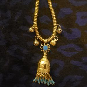 Silver/Turquoise Bead Bell Pendent Necklace